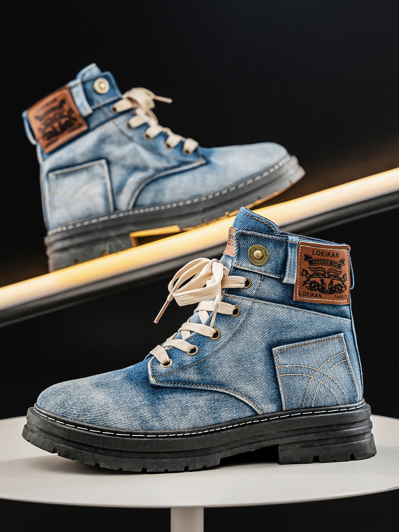 Logan | Denim Lace-Up Utility Boots