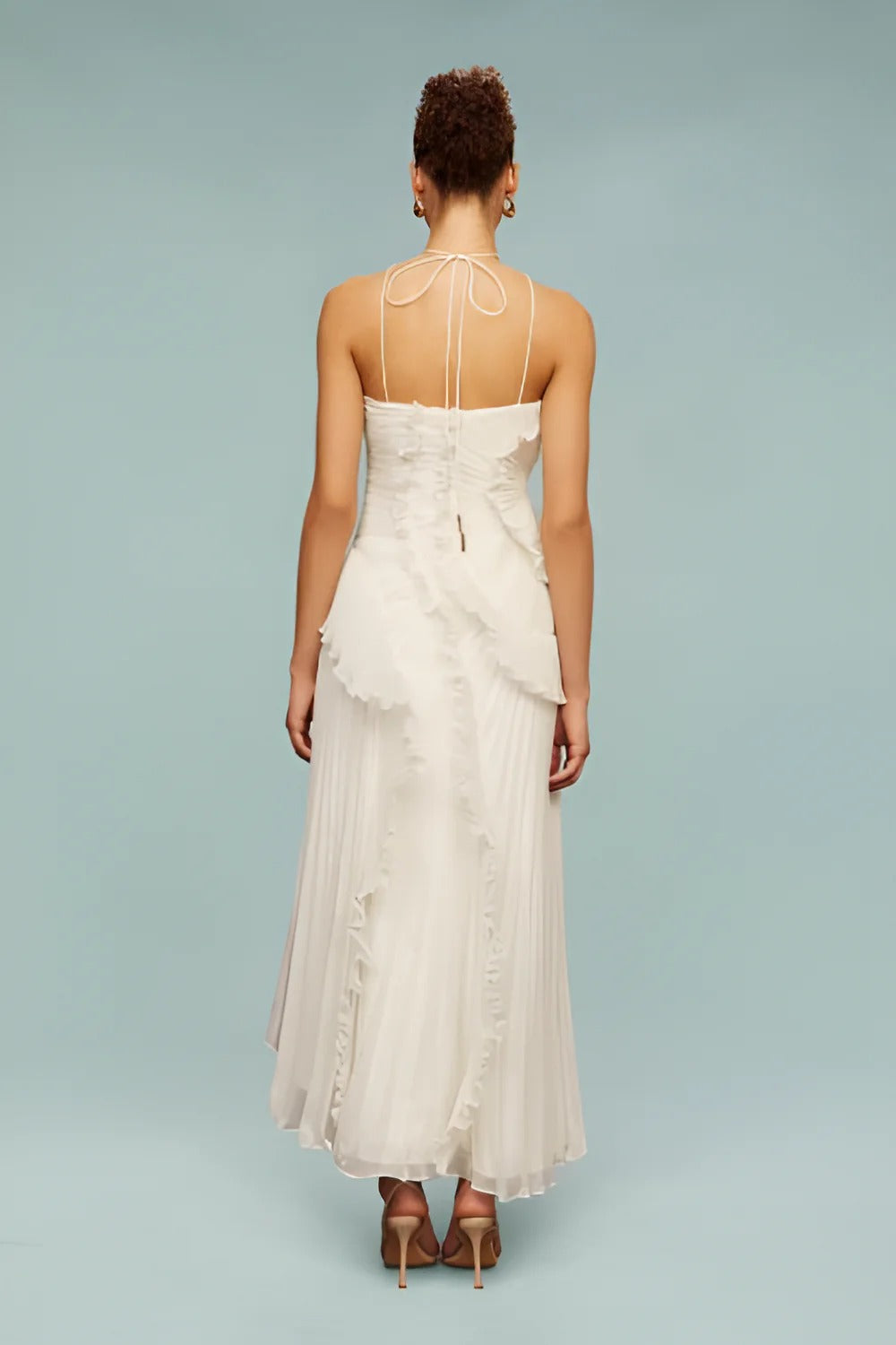 Amanda | Pleated Asymmetrical Halter Maxi Dress