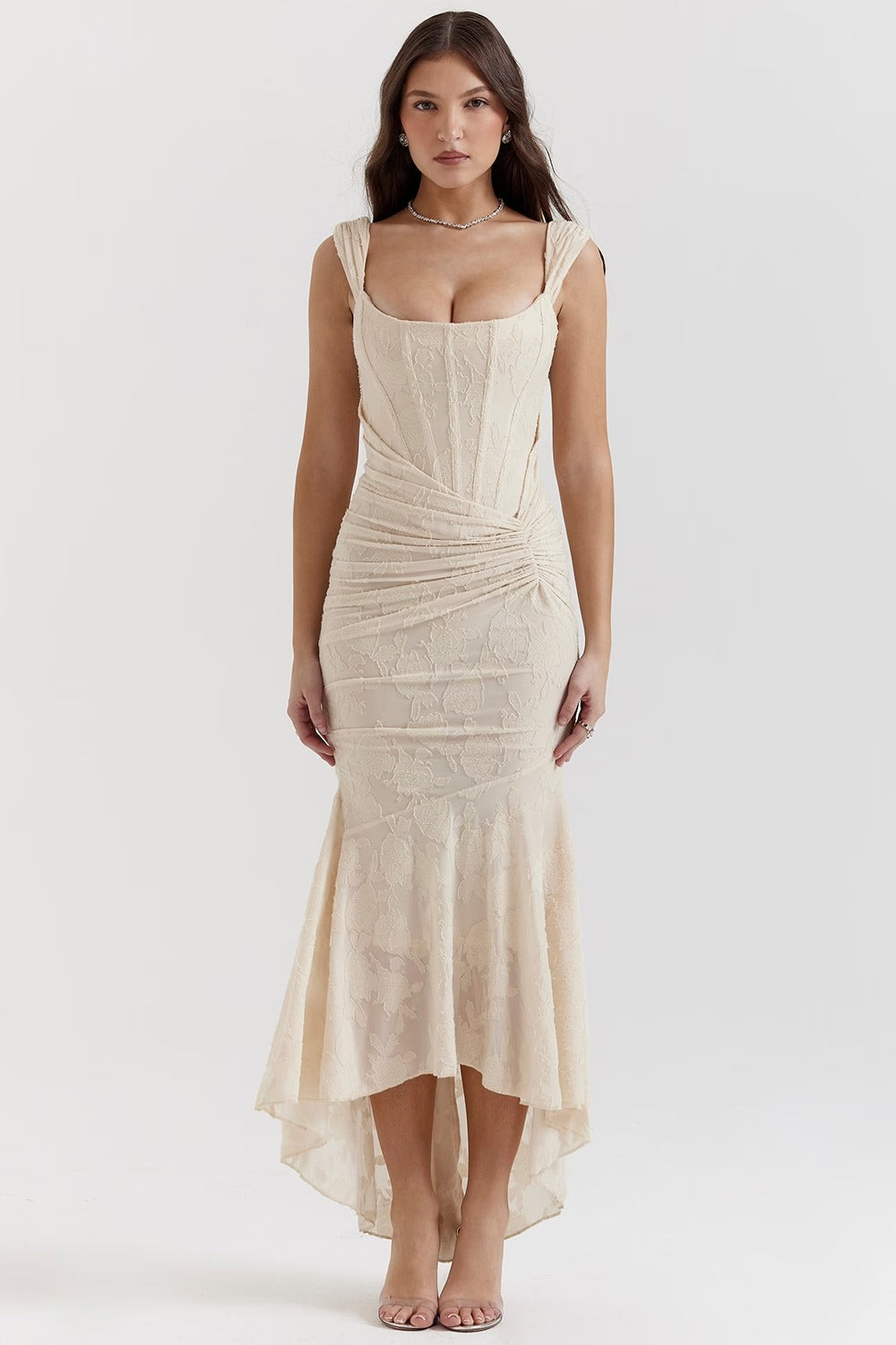 Carmen | Textured Fishtail Midi Dress