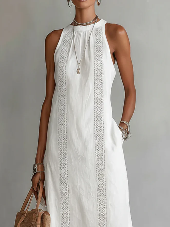 Tamara | Sleeveless Lace Detail Midi Dress