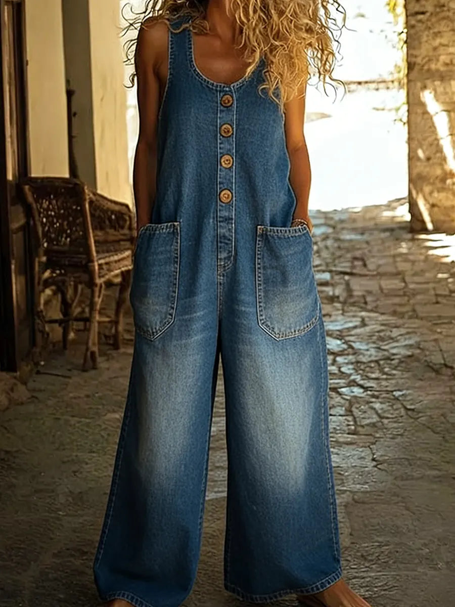 Marlow | Relaxed Denim Button Jumpsuit